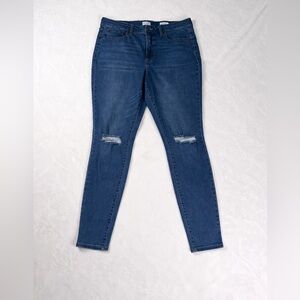 Flattering High-Rise Distressed Skinny Jeans | Classic Blue Denim | Size 14